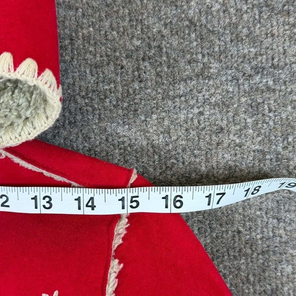 VTG Gap Kids Girl’s XL Red Faux Suede Shearling Nordic Embroidered Hooded Jacket
